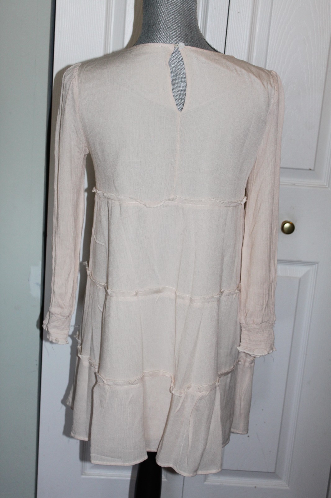 R. Vivimos Boho Style Dress, Cream, 3 Tiers, Long Sleeve, Lined, Size S