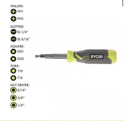 New Ryobi RHSDM1101 11-in-1 Multi-Bit Screwdriver with Cushion Grip Handle