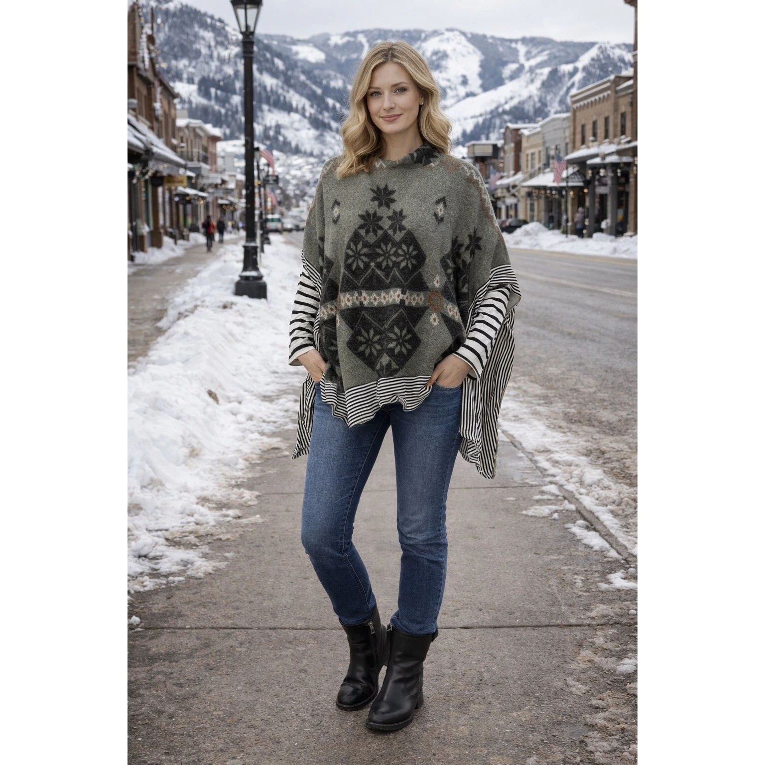 Lovely Melody Fair Isle Poncho Lightweight Sweater Striped Soft Cozy Women Small