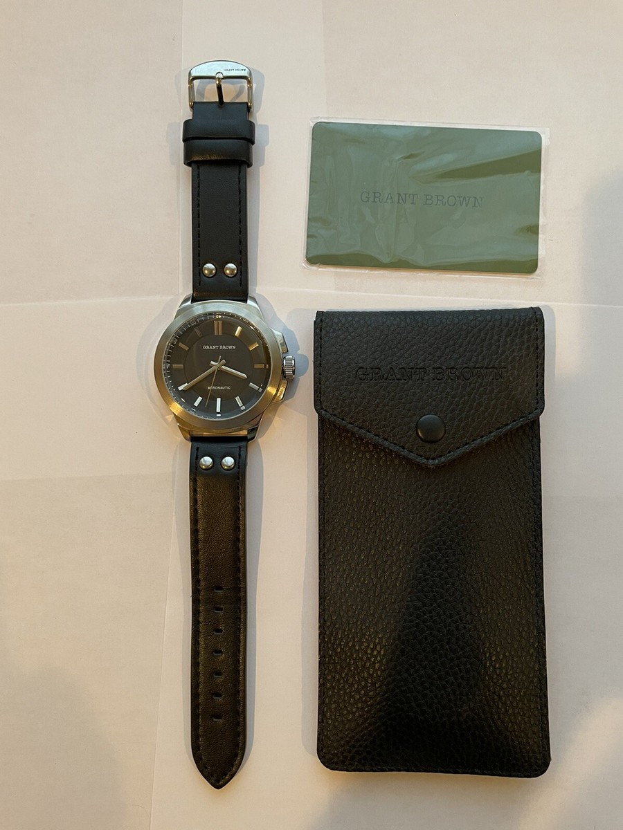 Grant Brown Aeronautic 45mm Quartz Leather Strap Men's Watch