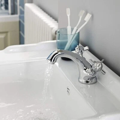 Nuie Beaumont Bathroom Mono Basin Mixer Tap Dual Handle with Pop Up Waste Chrome