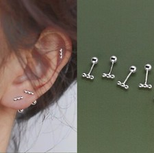Women Small Ball Bar Stud Earrings Surgical Steel Screw Back Jewelry Gift