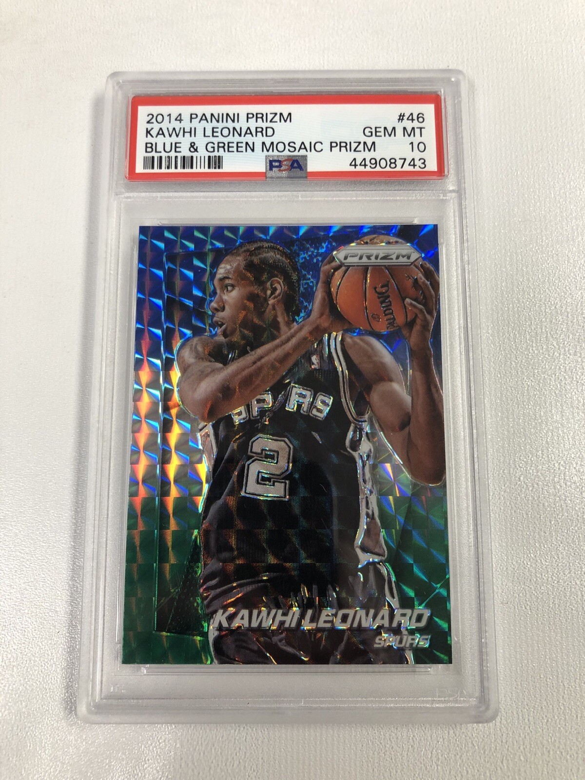 KAWHI LEONARD 2014 BLUE & GREEN MOSAIC PRIZM PSA 10 POP 9 SPURS CLIPPERS RARE!!