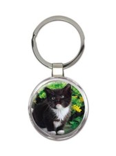 Cat : Gift Round Keychain Cute Animal Kitten Funny Friend Flowers