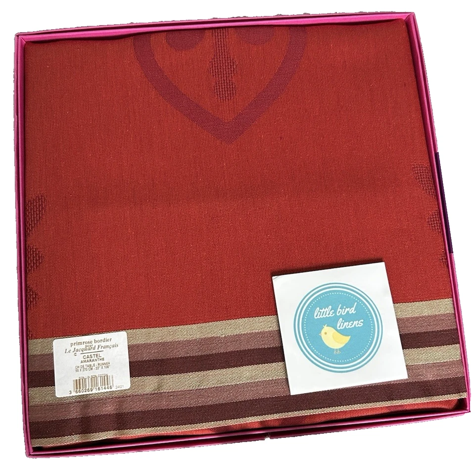Le Jacquard Francais Table Runner 22 X 106 CASTEL AMARANTHE Red/OrangLinenCotton - Image 2 of 4