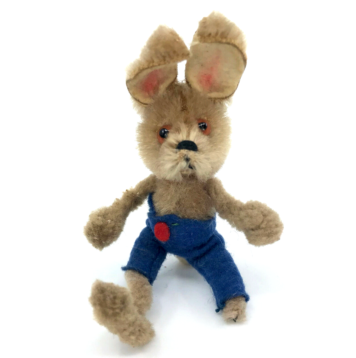 レア アンティーク Schuco マスコット　犬　9cm Schuco Mascot Rabbit Blue Pants 1950s Mohair on Metal Chenille