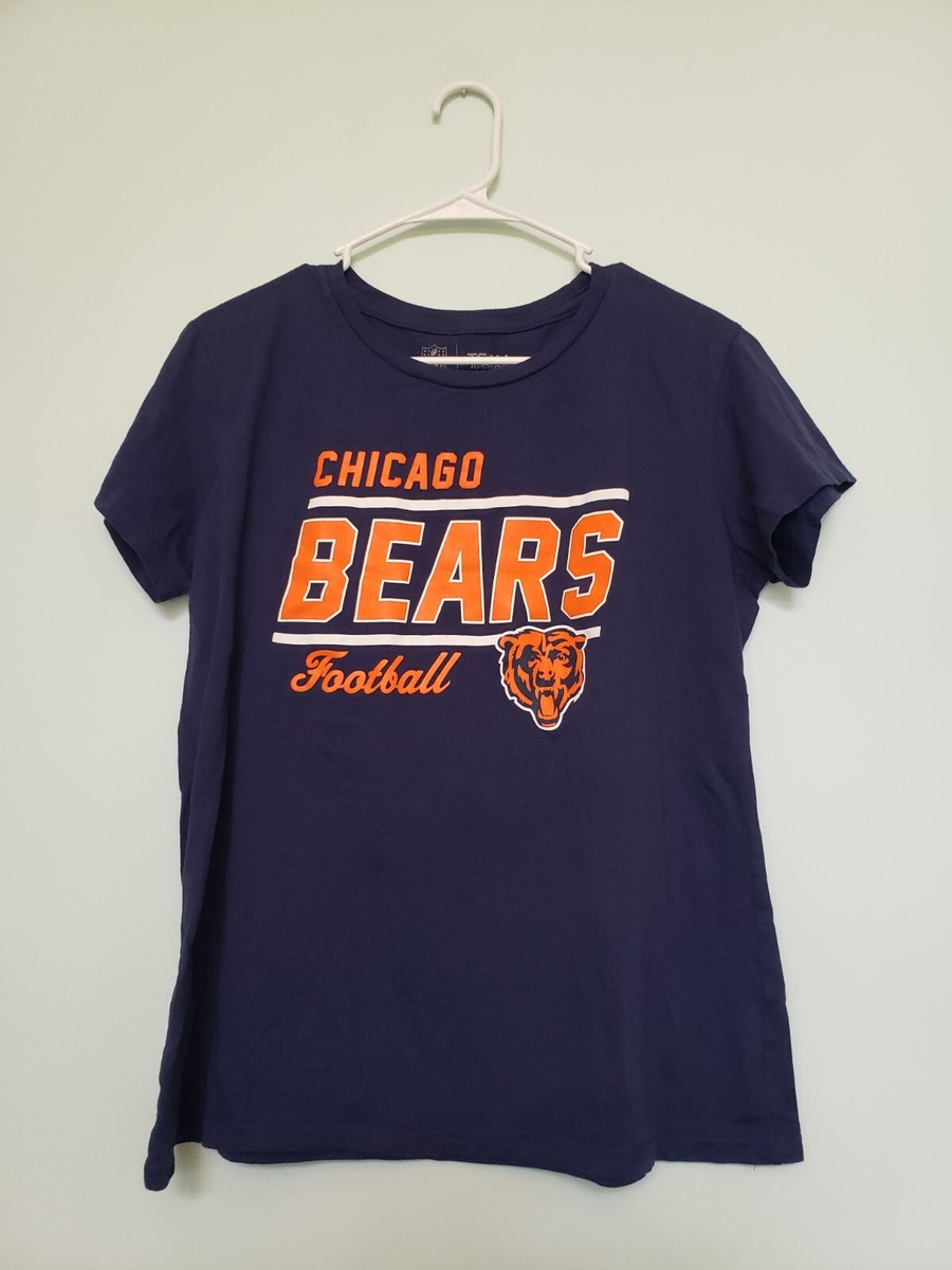Chicago Bears Football Tee Womens L T-Shirt Short Sleeve Orange Navy Blue  NFL