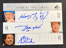 2003-04 SP AUTHENTIC GRETZKY/KURRI/FUHR SIGN OF THE TIMES TRIPLE AUTO #ed 12/25