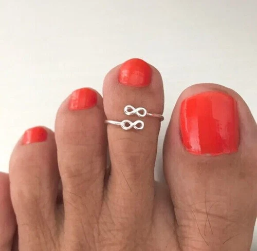 Gift For Women's Adjustable Double Tiny Infinity Toe Ring Solid Metal 925 Silver