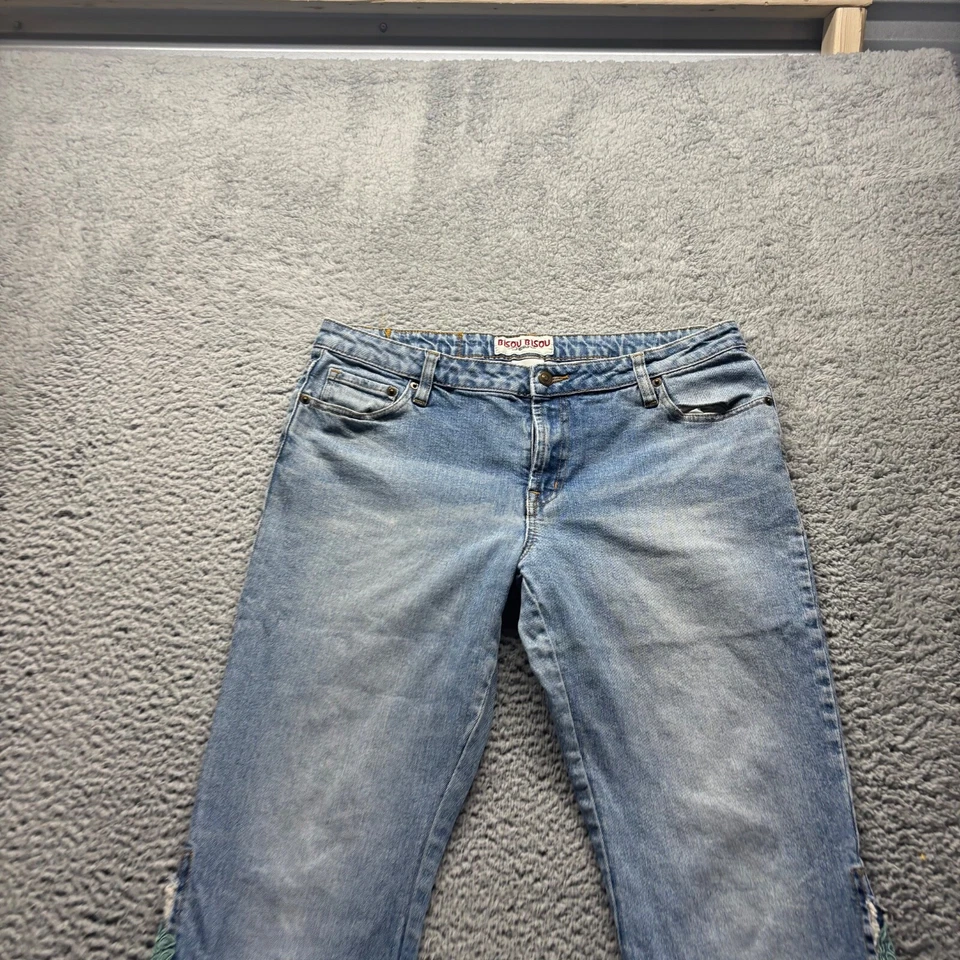 复古 Bisou Bisou 牛仔裤女式 14 码蓝色浅水洗棉靴型牛仔布 — 第 2/4 张图片