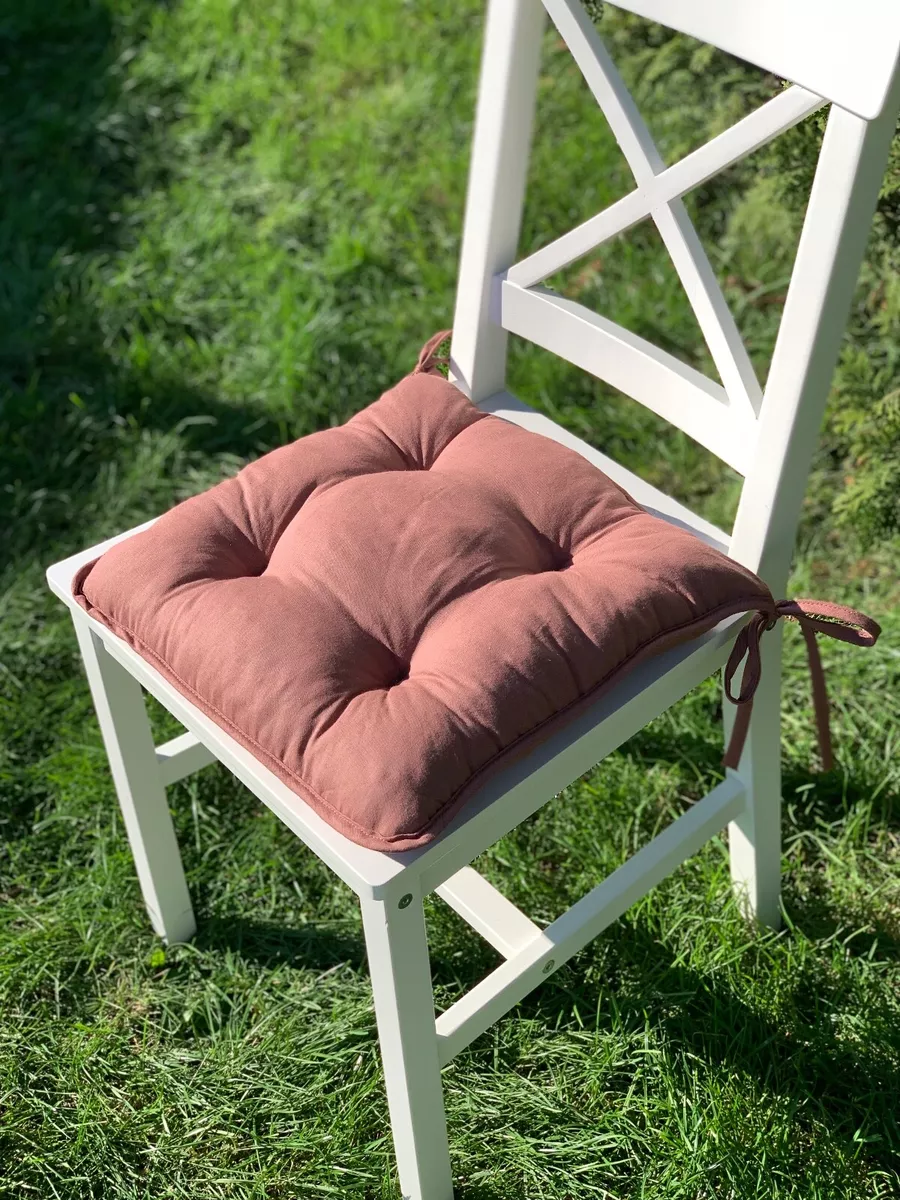 Square chair cushion with ties/ brown chair pad/ cotton seat