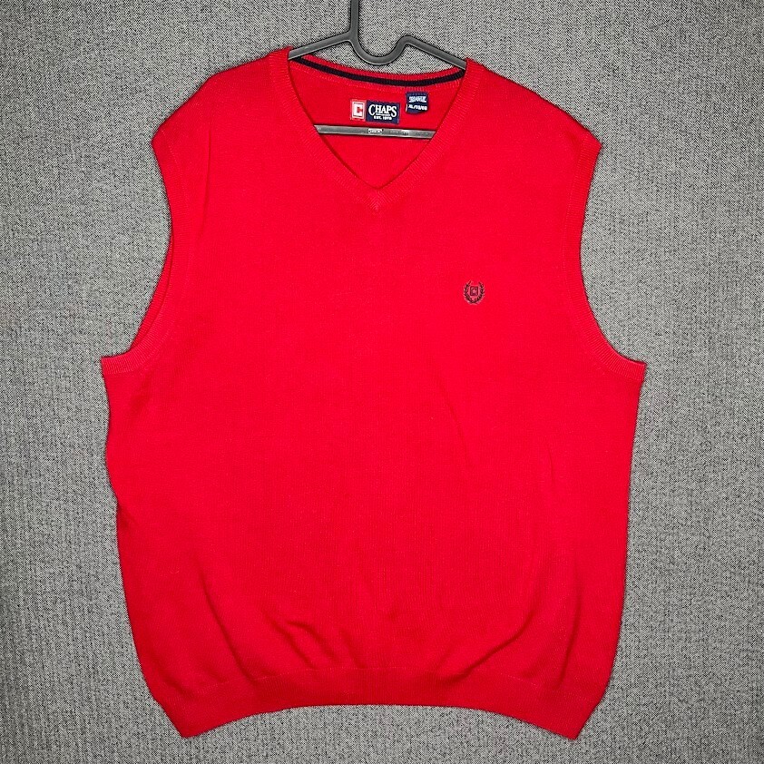 Chaps Sweater Vest Men's XL Red Embroidered Knit Casual Preppy Outdoor
