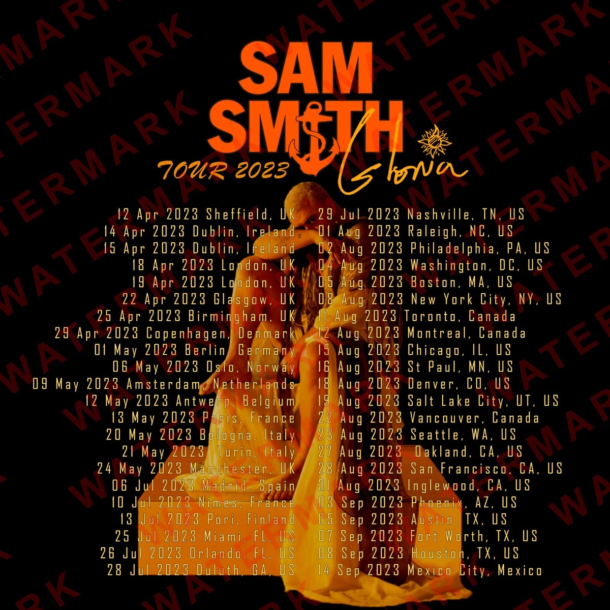 T-shirt SAM SMITH GLORIA TOUR 2023 Album Concert Size Adult S-5XL Youth Toddler
