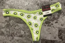 NWT NO BOUNDRIES NOBO WHITE BLACK GREEN KIWI FRUIT COTTON BLEND THONG PANTIES