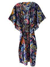 Women Hippie Cotton Summer Sleepwear Floral Printed Blue Long Maxi Caftan Dress