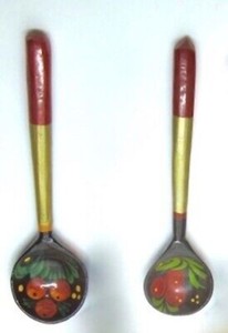 Nice 2 Estate 50s-80s auth USSR Russian small lacquer HANDPAINT KHOKHLOMA SPOONS