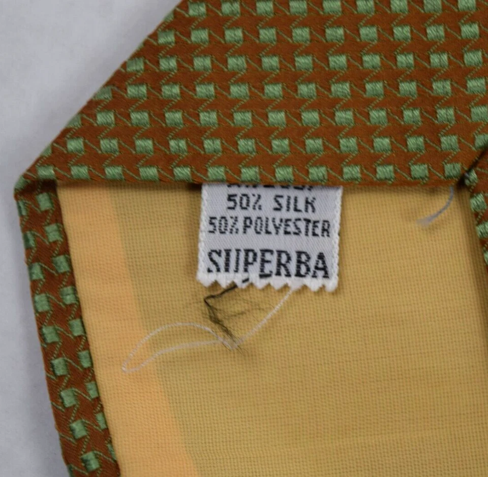 Corbata de Colección Superba Nueva en Caja Años 50 Marrón Tostado Ligero Verde Patrón Rayón 51" x 3.25" Nueva en Caja Foto 3 de 4