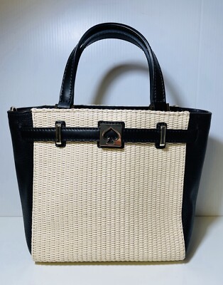 Kate Spade Leo Houston Street Two Tone Handbag Woven / Black 8.5 x8.5 