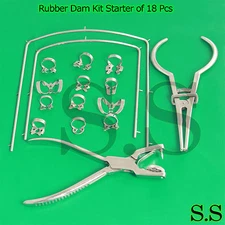 Rubber Dam Kit Starter of 18 Pcs with Frame Punch Clamps Dental Instrumen DN-592