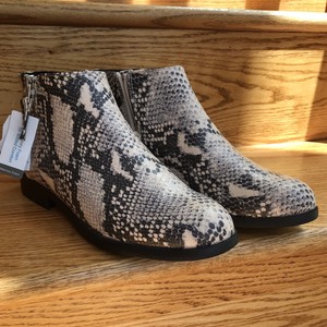 beige faux snake ankle boot