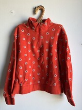 Hanna Andersson 1/4-Zip Thermal Waffle-Knit Pullover Red Daisies Size 8 130cm