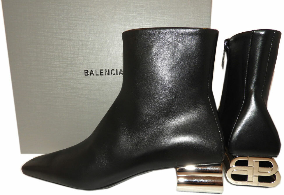 Balenciaga Leather Ankle Boots Black Booties 37.5 BB logo
