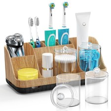 Bathroom Toothbrush Holder Set with 2 Pack Qtip Holder Dispenser - 7 Slots Ki...