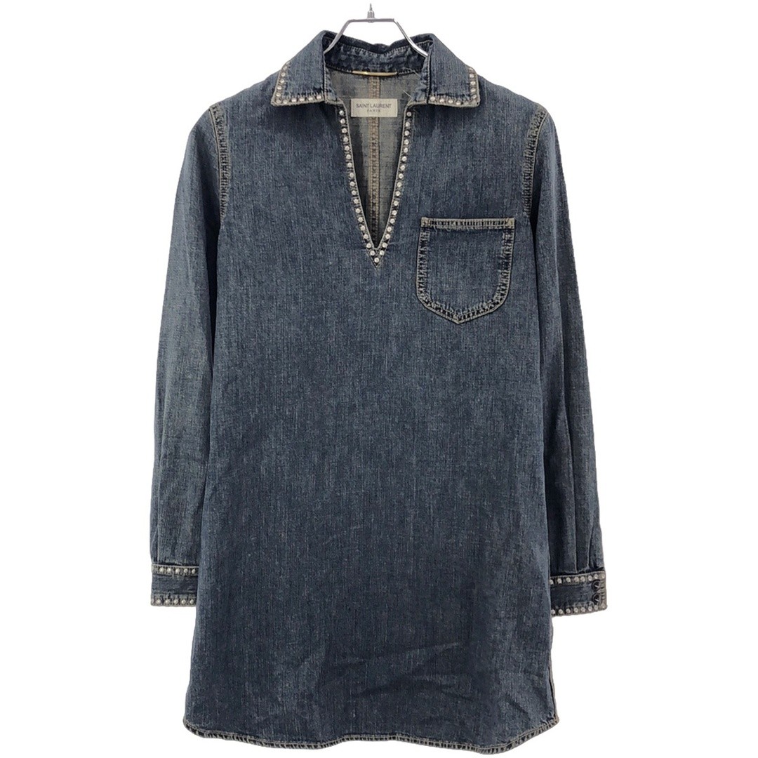 SAINT LAURENT PARIS 14AW BORCHIE DENIM CAMICIA ABITO 374840 Y474G INDACO Usato0