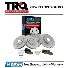 Front & Rear Performance Drilled & Slotted Brake Rotor & Posi Ceramic Pad Set