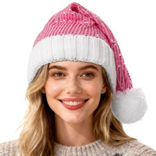 Christmas Santa Hat for Adults Sequin Plush Santa Hat Velvet Glitter