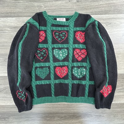 Vintage Grandma Sweater Womens Medium Heart Cherry Coquette Grunge 90s