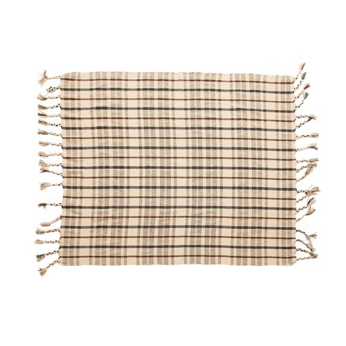Woven Recycled Cotton Blend Tassels, Color Throw, & Brown Plaid