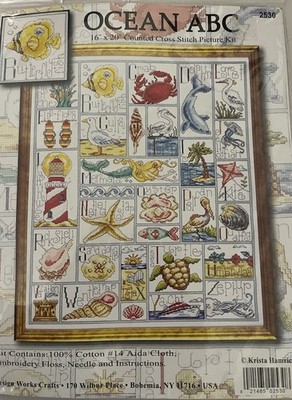 Design Works  Ocean ABC Kit & Frame Counted Cross-Stitch Kit New Beach Nautical