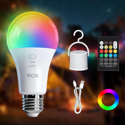 Kambo E27 LED RGB Glühbirne, Wiederaufladbarer Akku Birne Mit Fernbedienung, 7W