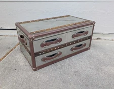 Vintage Industrial Aluminum Leather Aviator Steamer Trunk Chest Coffee Table M62