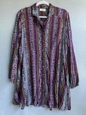Natural Life Ansley Woven Tunic Shirt Dress L Patchwork Flowy Boho Bump Friendly