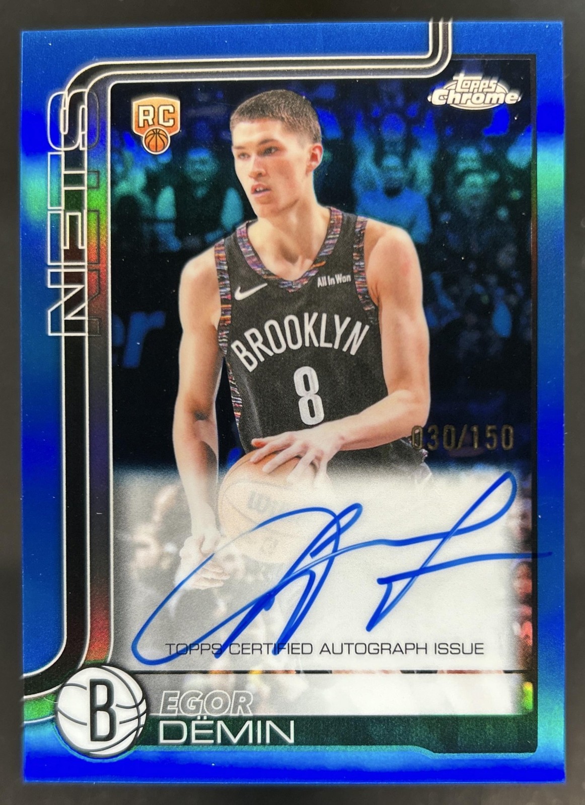 2025-26 Topps Chrome Update Egor Demin Auto Blue Refractor Rookie RC #/150 Nets