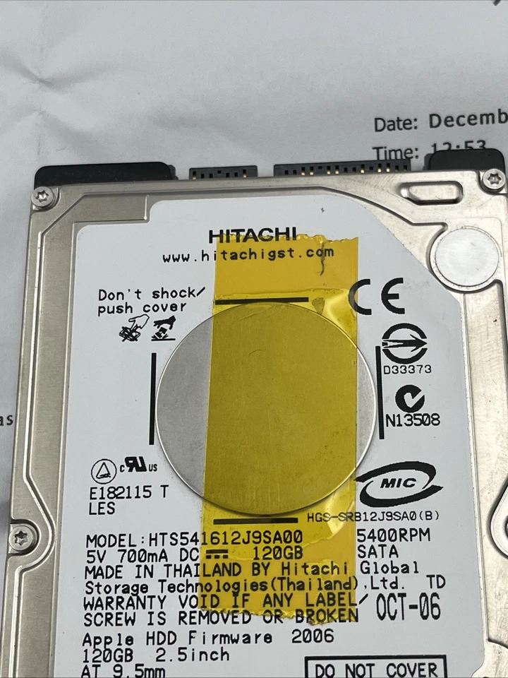 *Hitachi 120G 5400RPM HTS541612J9SA00 Internal 2.5 Inch SATA Notebook Hard Drive - Image 3 of 4