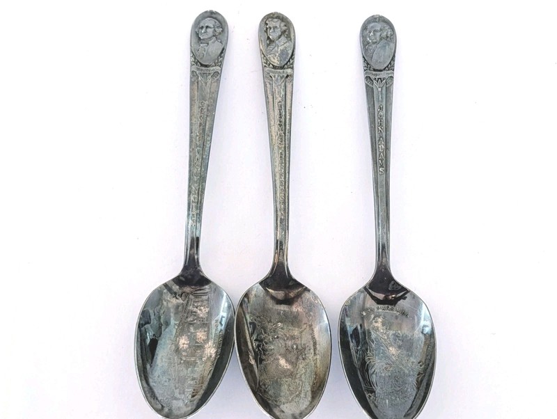 3 Vintage Teaspoon Washington Jefferson Adams President WM Rogers Silver Plate