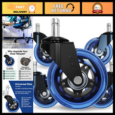 Premium Office Chair Wheels for Smooth Rolling, Blue - Fits Most Chairs, As Seen