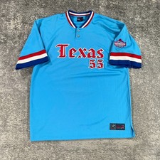 VTG Texas Baseball Jersey Mens XL Blue Stitched Olde English Logo Bigland 90s