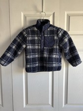 Janie And Jack Blue White Plaid Sherpa Mock Neck Sweatshirt Jacket 3-4Y Preppy