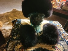 Lily Taylor Black Genuine Fox Fur Adjustable Headband Cuffs Set