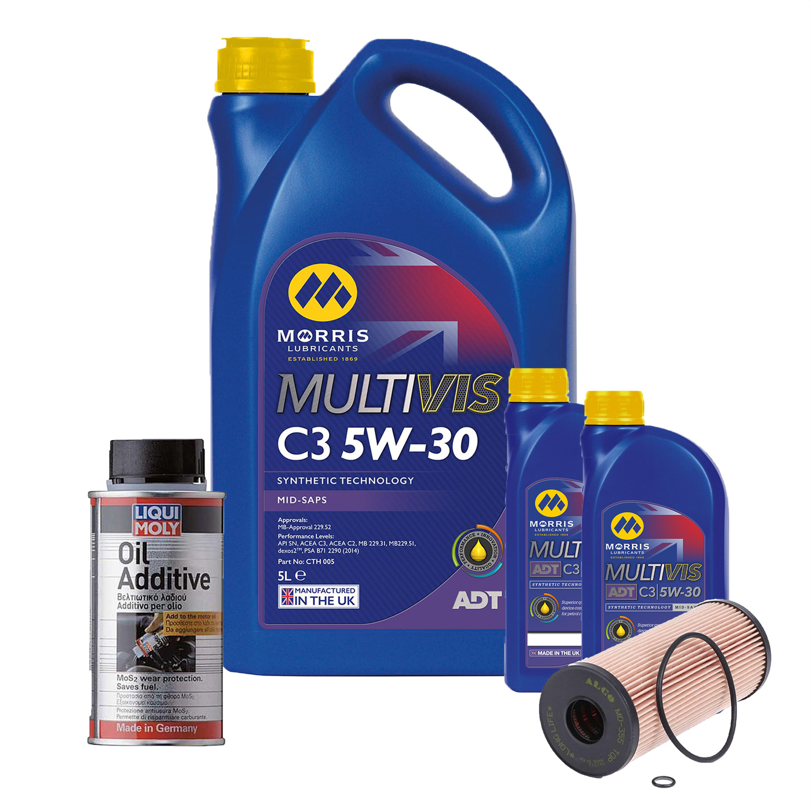5w30 Fully Synthetic Engine Oil ACEA C3 dexos2 7L + Oil Filter + Oil Additive