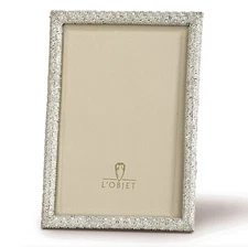 L'OBJET PLATINUM WHITE FRAME 5"x7" PAVE SWAROVSKY CRYSTALS ITALY OPEN BOX NEW