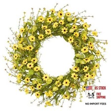 24 Inch Yellow Daisy Wreath for Front Door, Spring Summer Floral Wreath with