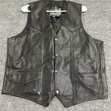 USA Bikers Dream Apparel Vest Mens Size 42 Black Leather Snap Front Motorcycle
