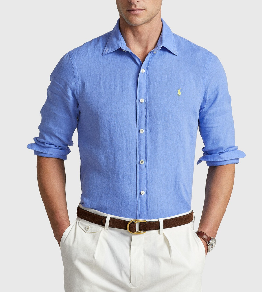 POLO Ralph Lauren CUSTOM FITリネンシャツ ブルー Polo Ralph Lauren Custom Fit Linen Shirt – Harbor Island Blue | eBay