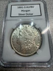 AU/BU 1891-S Morgan Silver Dollar Ungraded 90% Silver in NGC Style Slab Holder