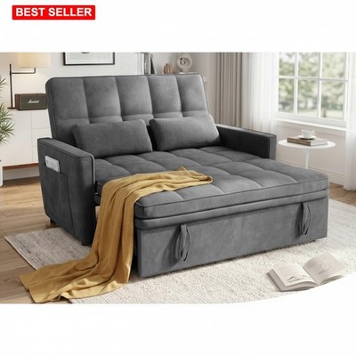 Sofa Bed 54 Inches Velvet Fabric Convertible Sleeper Couch Loveseat Arm